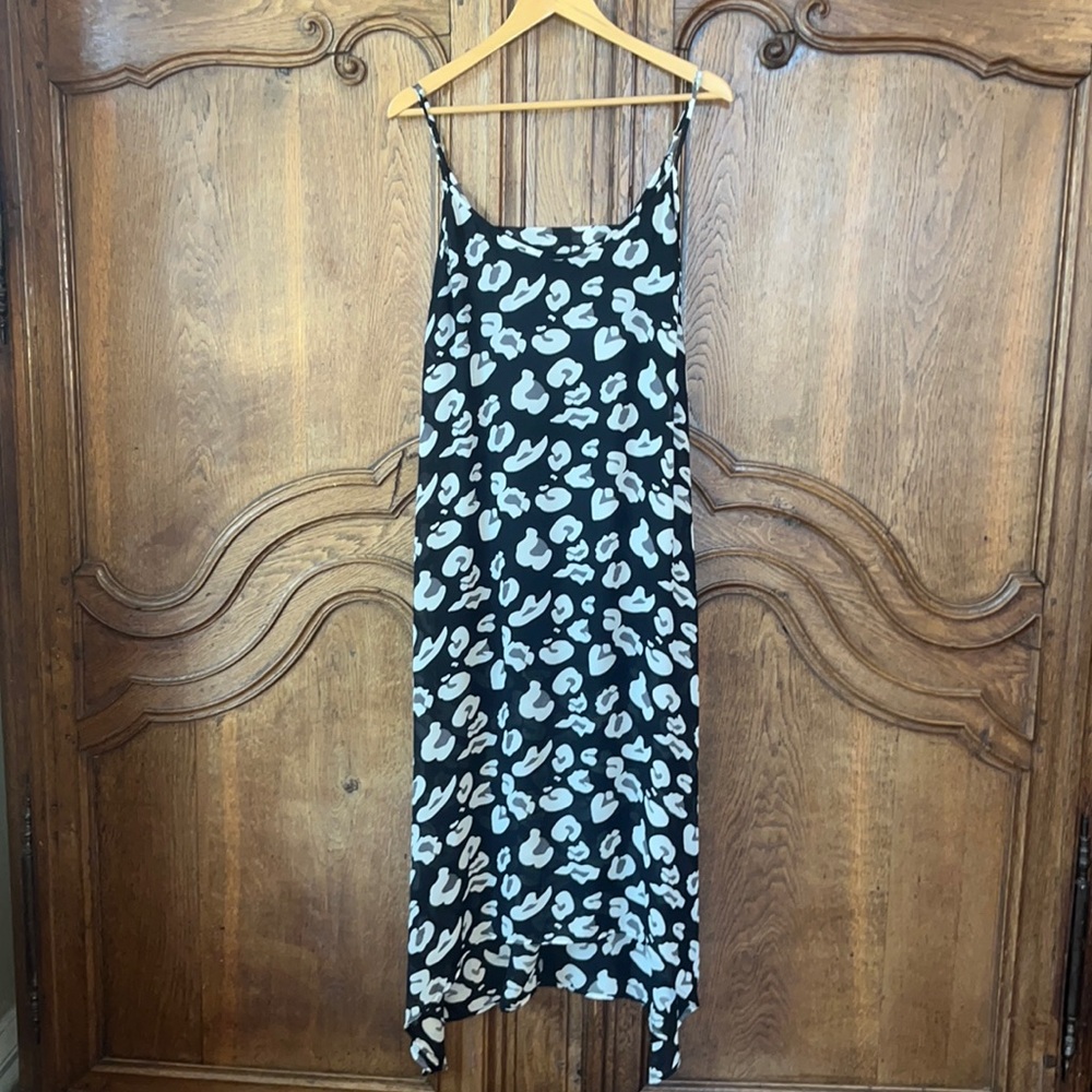 Show Me Your MuMu Black Maxi Slip Dress with White Leopard Print